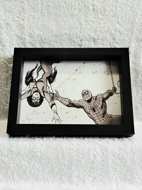 3/$30 5" x 7" Framed Spider-Man Catching Spider-Woman Black & White Custom Pic!!